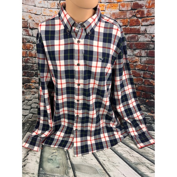 Vineyard Vines Other - Vineyard Vines‎ Mens XXL Classic Fit Whale Shirt Plaid Cotton Flannel Navy Red